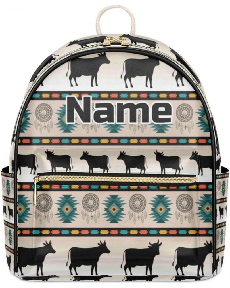 Aztec Cow Custom Mini Backpack Purse for Women, Aztec Geometric Personalized Fashion Leather Small Backpack Shoulder Handbag ...