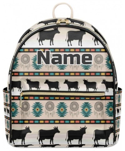 Aztec Cow Custom Mini Backpack Purse for Women, Aztec Geometric Personalized Fashion Leather Small Backpack Shoulder Handbag ...