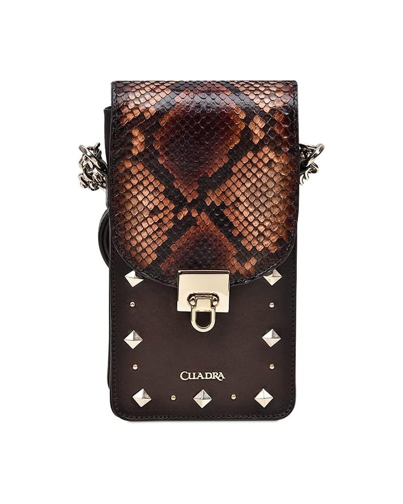 Women's Cell Phone Pouch in Genuine Python Leather Brown BOD38PI Chocolate $105.60 Wristlets