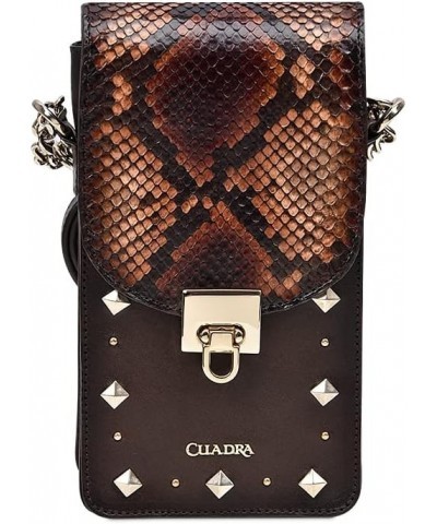 Women's Cell Phone Pouch in Genuine Python Leather Brown BOD38PI Chocolate $105.60 Wristlets