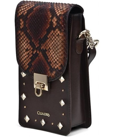 Women's Cell Phone Pouch in Genuine Python Leather Brown BOD38PI Chocolate $105.60 Wristlets