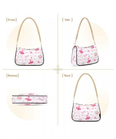 Cute Ballerinas Flowers Shoulder Bag for Women Fabric Crescent Handbag with Zipper Chain Clutch Purses for Party Concert Teen...