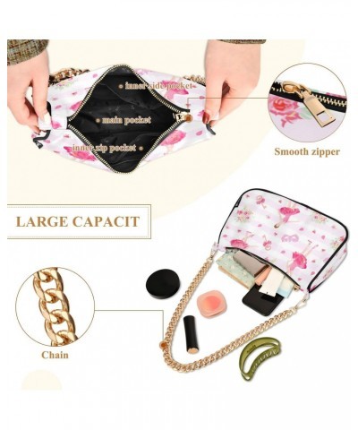 Cute Ballerinas Flowers Shoulder Bag for Women Fabric Crescent Handbag with Zipper Chain Clutch Purses for Party Concert Teen...