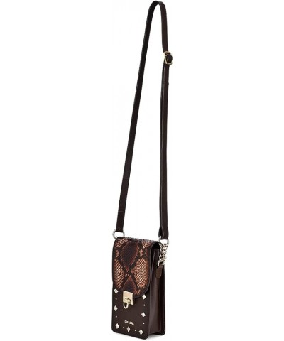 Women's Cell Phone Pouch in Genuine Python Leather Brown BOD38PI Chocolate $105.60 Wristlets