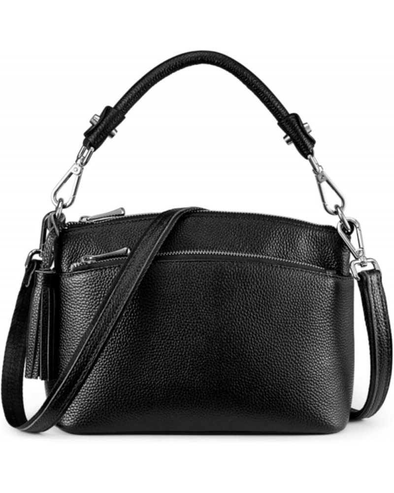 Small Genuine Leather Top Handle Handbags for Women Shoulder Bag Crossbody Purse A-black-medium $25.42 Crossbody Bags