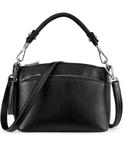 Small Genuine Leather Top Handle Handbags for Women Shoulder Bag Crossbody Purse A-black-medium $25.42 Crossbody Bags