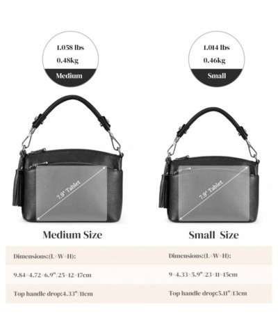 Small Genuine Leather Top Handle Handbags for Women Shoulder Bag Crossbody Purse A-black-medium $25.42 Crossbody Bags