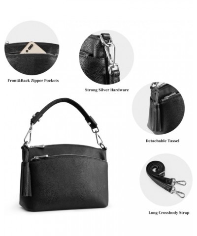 Small Genuine Leather Top Handle Handbags for Women Shoulder Bag Crossbody Purse A-black-medium $25.42 Crossbody Bags