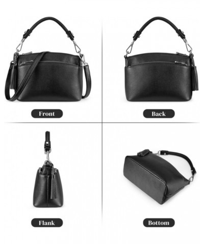 Small Genuine Leather Top Handle Handbags for Women Shoulder Bag Crossbody Purse A-black-medium $25.42 Crossbody Bags