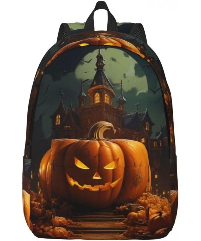 Pumpkin Halloween Print Casual Double Shoulder Daypack,Anti-Theft Travel Canvas Backpack For Men And Women Black Medium $22.4...