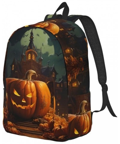 Pumpkin Halloween Print Casual Double Shoulder Daypack,Anti-Theft Travel Canvas Backpack For Men And Women Black Medium $22.4...