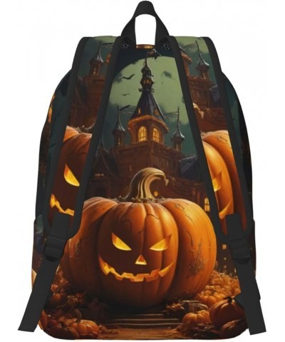 Pumpkin Halloween Print Casual Double Shoulder Daypack,Anti-Theft Travel Canvas Backpack For Men And Women Black Medium $22.4...