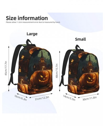 Pumpkin Halloween Print Casual Double Shoulder Daypack,Anti-Theft Travel Canvas Backpack For Men And Women Black Medium $22.4...