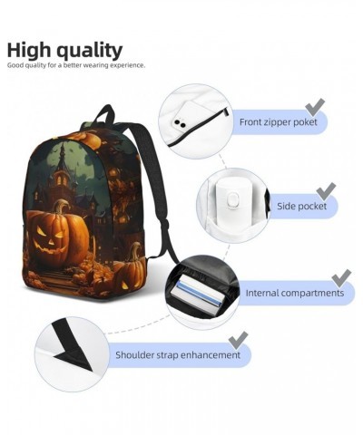 Pumpkin Halloween Print Casual Double Shoulder Daypack,Anti-Theft Travel Canvas Backpack For Men And Women Black Medium $22.4...