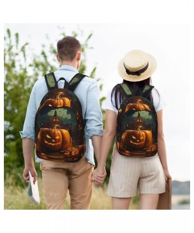 Pumpkin Halloween Print Casual Double Shoulder Daypack,Anti-Theft Travel Canvas Backpack For Men And Women Black Medium $22.4...