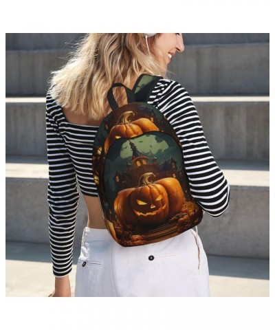 Pumpkin Halloween Print Casual Double Shoulder Daypack,Anti-Theft Travel Canvas Backpack For Men And Women Black Medium $22.4...