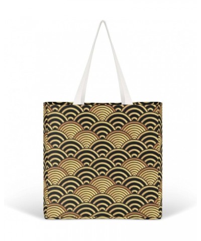 Gold Traditional Japanese Pattern CanvasTote Bag for Women Girl Canvas Shoulder Handbags Cute Large Purse $15.59 Totes