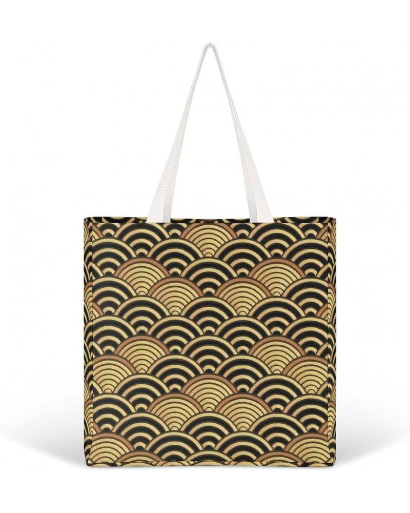 Gold Traditional Japanese Pattern CanvasTote Bag for Women Girl Canvas Shoulder Handbags Cute Large Purse $15.59 Totes