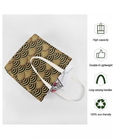 Gold Traditional Japanese Pattern CanvasTote Bag for Women Girl Canvas Shoulder Handbags Cute Large Purse $15.59 Totes