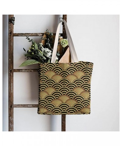 Gold Traditional Japanese Pattern CanvasTote Bag for Women Girl Canvas Shoulder Handbags Cute Large Purse $15.59 Totes