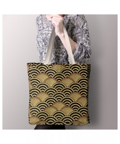 Gold Traditional Japanese Pattern CanvasTote Bag for Women Girl Canvas Shoulder Handbags Cute Large Purse $15.59 Totes