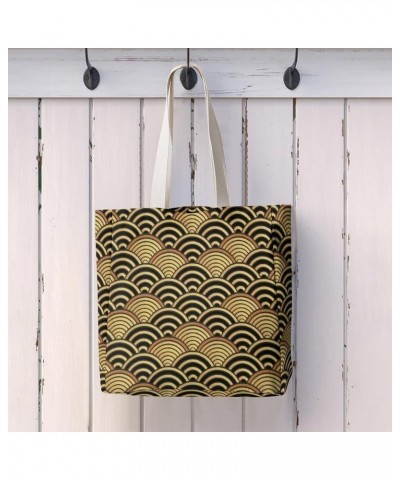 Gold Traditional Japanese Pattern CanvasTote Bag for Women Girl Canvas Shoulder Handbags Cute Large Purse $15.59 Totes