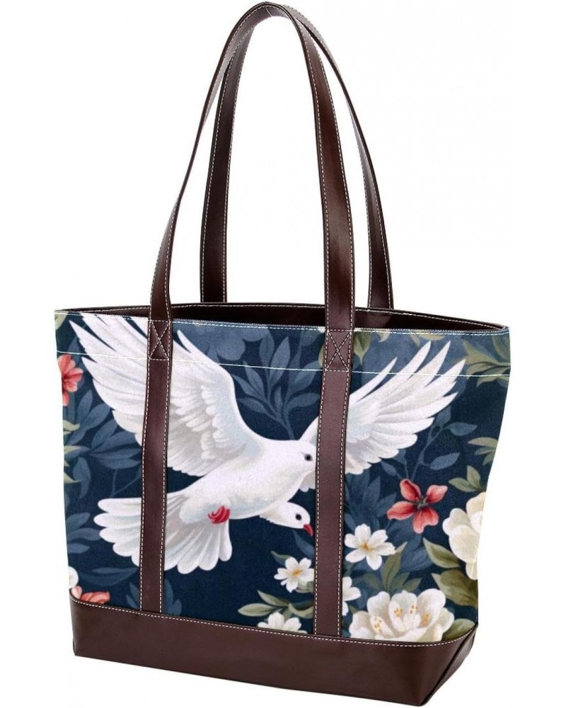 Pigeon Canvas Leather Mix Handbag - 13.3x4.7x12.2 in - Stylish and Durable Women's Satchel Bag $21.50 Satchels