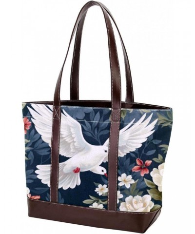 Pigeon Canvas Leather Mix Handbag - 13.3x4.7x12.2 in - Stylish and Durable Women's Satchel Bag $21.50 Satchels