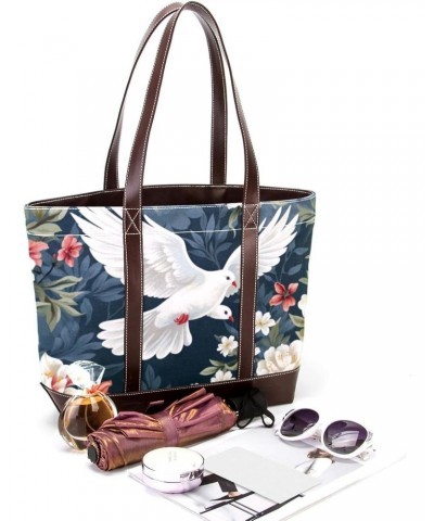 Pigeon Canvas Leather Mix Handbag - 13.3x4.7x12.2 in - Stylish and Durable Women's Satchel Bag $21.50 Satchels