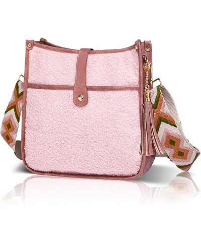 Crossbody Bags for Women Trendy Vegan Leather Plush Hobo Purses Shoulder Handbags with 2 Wide Shoulder Strap Pink $12.00 Cros...