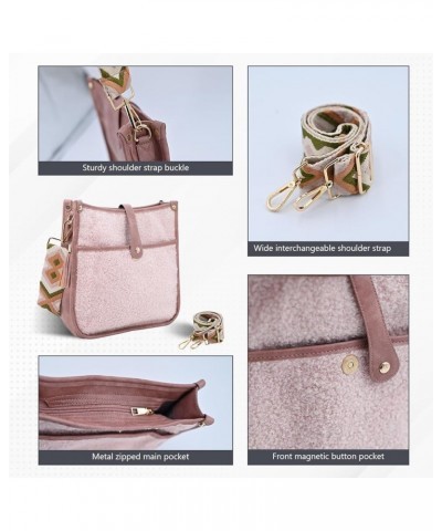 Crossbody Bags for Women Trendy Vegan Leather Plush Hobo Purses Shoulder Handbags with 2 Wide Shoulder Strap Pink $12.00 Cros...