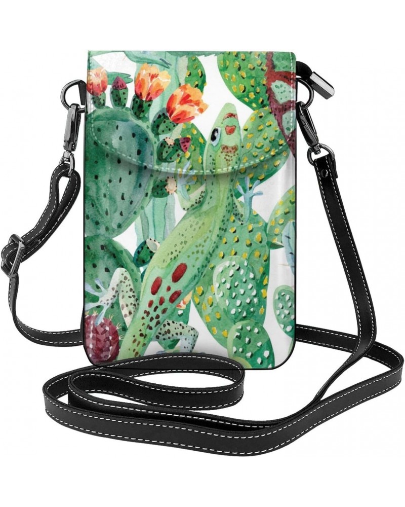 Funny Watercolor Chameleon and Cactus Small Crossbody Bags for Women Trendy Crossbody Bag Leather Cell Phone Shoulder Purses ...