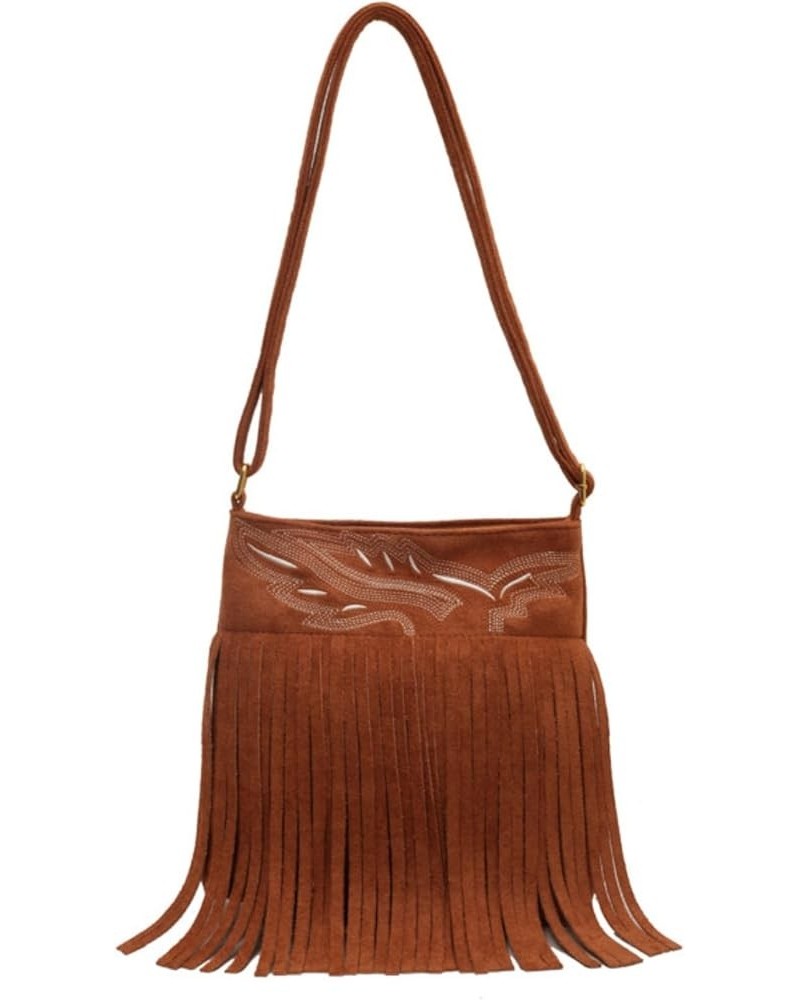 Women Fringe Hippie Crossbody Bag Faux Suede Shoulder Bag Hobo Tassel Messenger Bag Boho Purse Brown B $16.76 Totes