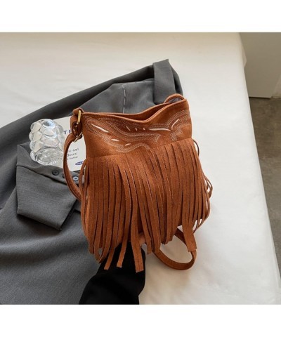 Women Fringe Hippie Crossbody Bag Faux Suede Shoulder Bag Hobo Tassel Messenger Bag Boho Purse Brown B $16.76 Totes