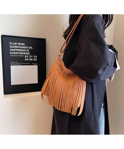 Women Fringe Hippie Crossbody Bag Faux Suede Shoulder Bag Hobo Tassel Messenger Bag Boho Purse Brown B $16.76 Totes