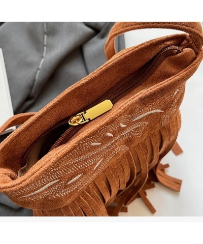 Women Fringe Hippie Crossbody Bag Faux Suede Shoulder Bag Hobo Tassel Messenger Bag Boho Purse Brown B $16.76 Totes