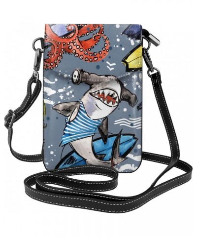 Cute Cartoon Sea Fish Pattern Leather Small Crossbody Bags for Women Cell Phone Bag Wallet Purses $18.01 Crossbody Bags