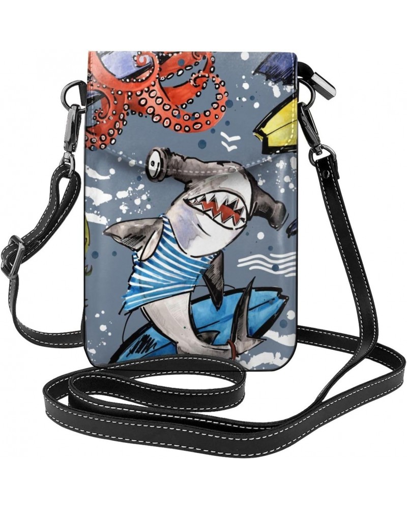 Cute Cartoon Sea Fish Pattern Leather Small Crossbody Bags for Women Cell Phone Bag Wallet Purses $18.01 Crossbody Bags