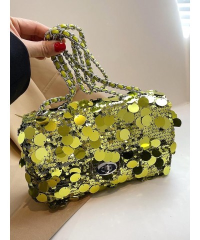 Women's Y2K Glitter Flip Chain Clutch Purse Prom Bags Strap Square Handbags Shoulder Bag for Evening Party Green $17.88 Shoul...