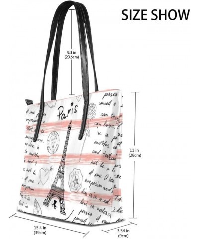 Women Handbags Tote Bag Large Capacity Zippered Shoulder Bag ﻿Vintage pattern with Eiffel Tower PU Leather Ladies Handle Satc...