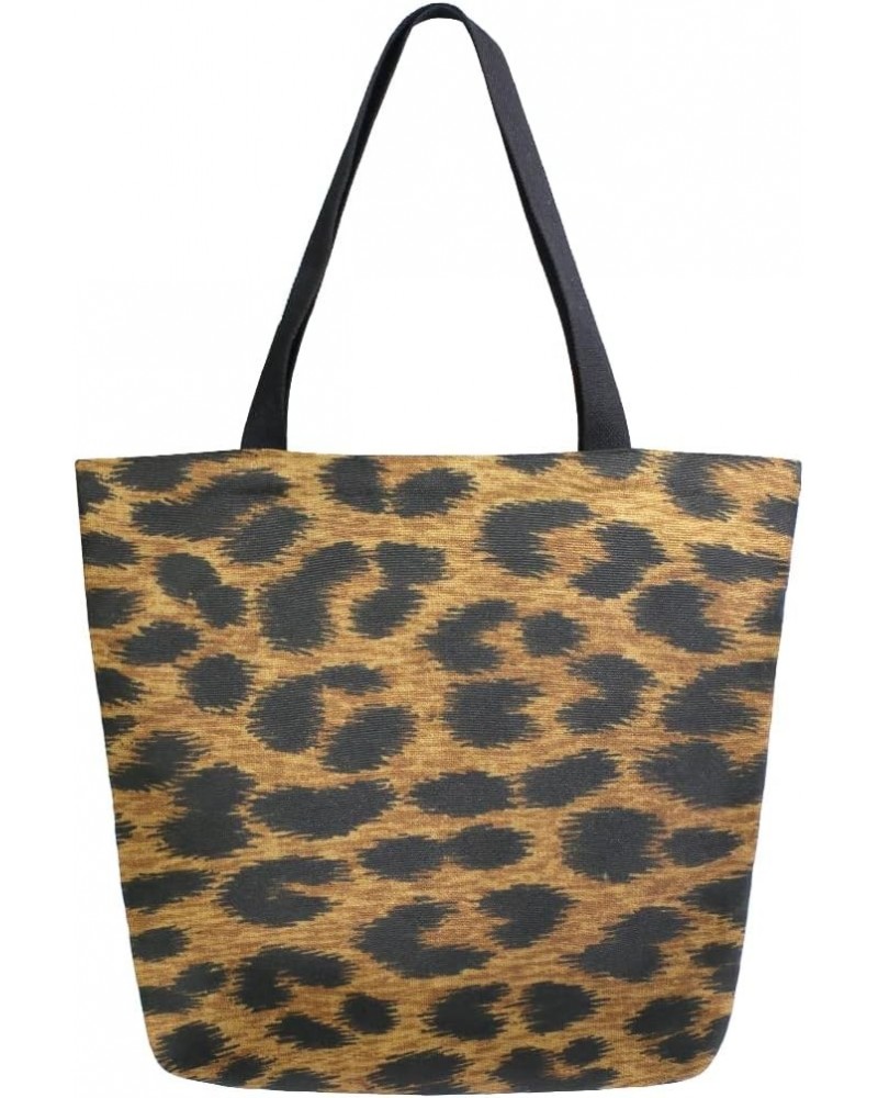 Brown Leopard Sprint Cheetah Animal Large Canvas Tote Bag Shopping Shoulder Handbag with Small Zippered Pocket $11.65 Totes