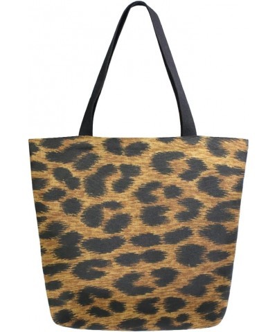 Brown Leopard Sprint Cheetah Animal Large Canvas Tote Bag Shopping Shoulder Handbag with Small Zippered Pocket $11.65 Totes