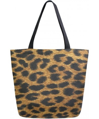 Brown Leopard Sprint Cheetah Animal Large Canvas Tote Bag Shopping Shoulder Handbag with Small Zippered Pocket $11.65 Totes