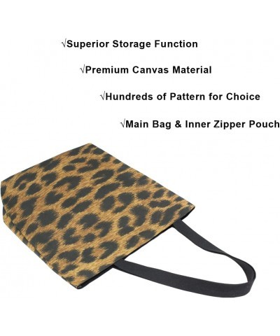 Brown Leopard Sprint Cheetah Animal Large Canvas Tote Bag Shopping Shoulder Handbag with Small Zippered Pocket $11.65 Totes