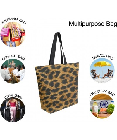 Brown Leopard Sprint Cheetah Animal Large Canvas Tote Bag Shopping Shoulder Handbag with Small Zippered Pocket $11.65 Totes