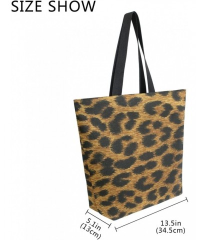 Brown Leopard Sprint Cheetah Animal Large Canvas Tote Bag Shopping Shoulder Handbag with Small Zippered Pocket $11.65 Totes