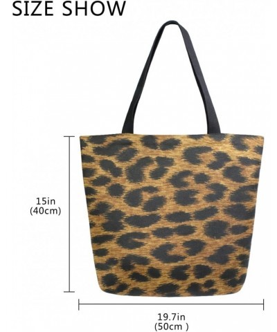 Brown Leopard Sprint Cheetah Animal Large Canvas Tote Bag Shopping Shoulder Handbag with Small Zippered Pocket $11.65 Totes