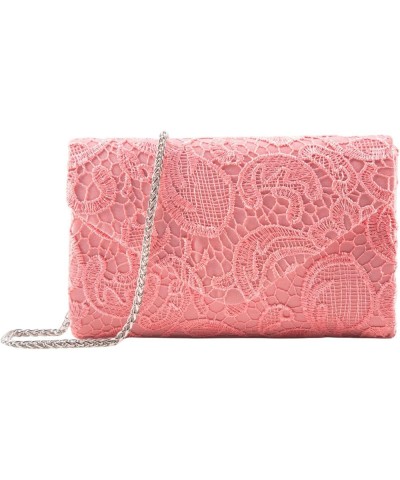 Women's Clutch with Lace Evening Bag, Square Envelope Handbags for Bride in Wedding Party Light Pink $11.95 Evening Bags