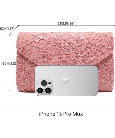 Women's Clutch with Lace Evening Bag, Square Envelope Handbags for Bride in Wedding Party Light Pink $11.95 Evening Bags