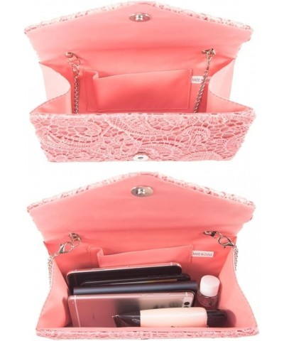 Women's Clutch with Lace Evening Bag, Square Envelope Handbags for Bride in Wedding Party Light Pink $11.95 Evening Bags